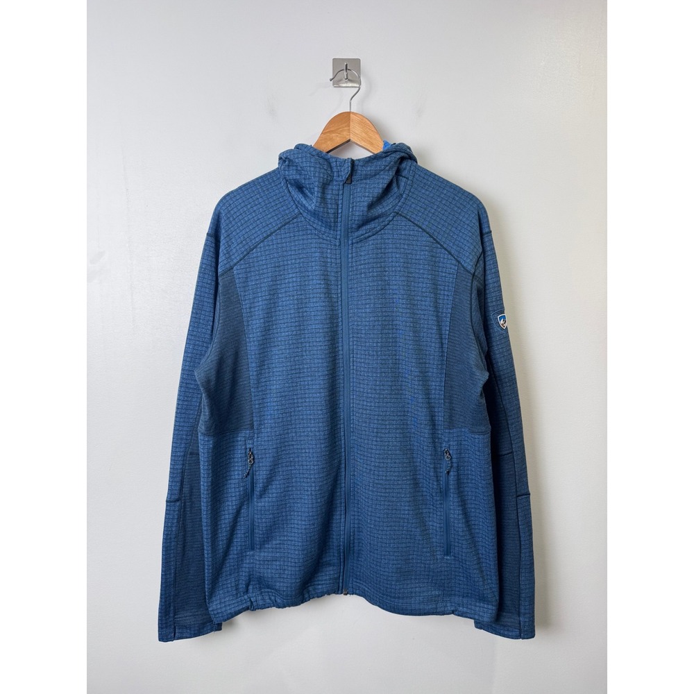Kuhl Reactiv Grid Fleece Hoody Blue Grid Fleece Full Zip Hooded Jacket Men XL